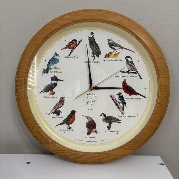 Vtg 90s National Audubon Society 13" American Bird Clock Bird Call SOUND WORKS - Picture 1 of 4